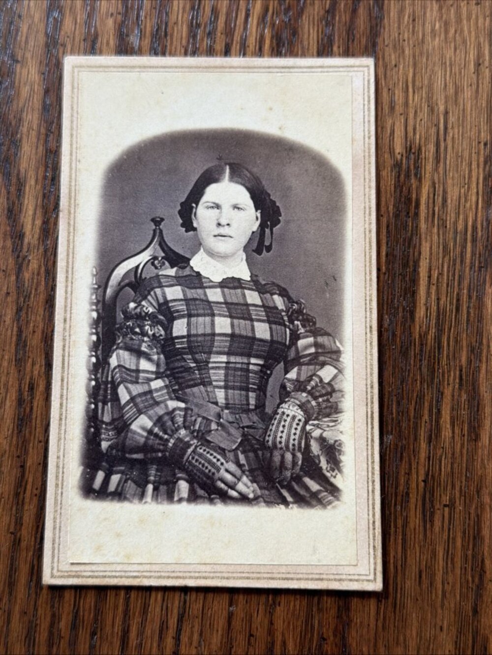 1860’s Woman Plaid Dress Fingerless Gloves J. J.‎ Boynton Clinton Massachusetts